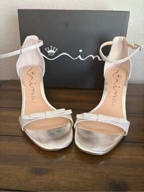 Nina Silver Bow Ankle-Strap Heels